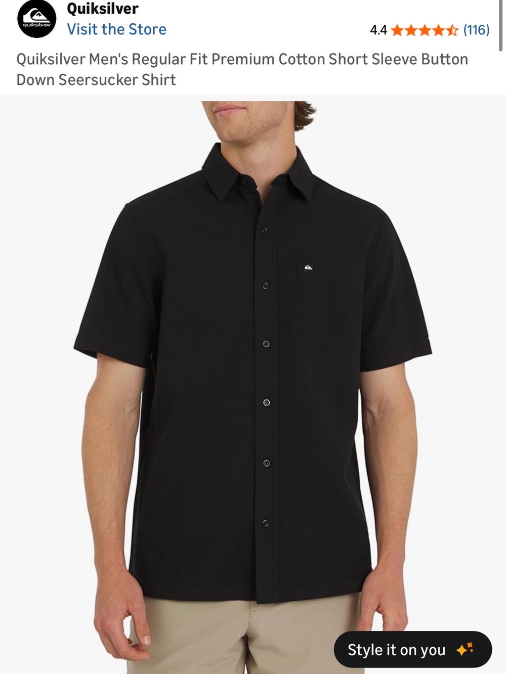 Quiksilver Black Short-Sleeve Button-Down Seersucker Shirt